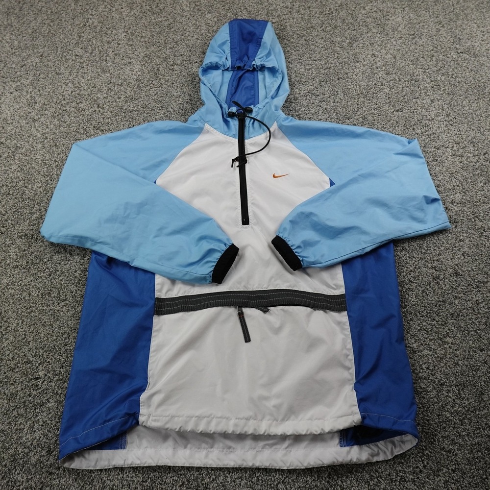 VTG Nike Windbreaker Jacket Womens M Swoosh Blue Anorak Windbreaker Coat 90s Y2K